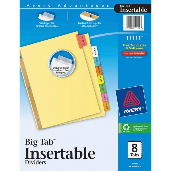 Avery Big Tab Insertable Dividers - 8 Blank Tab(s)