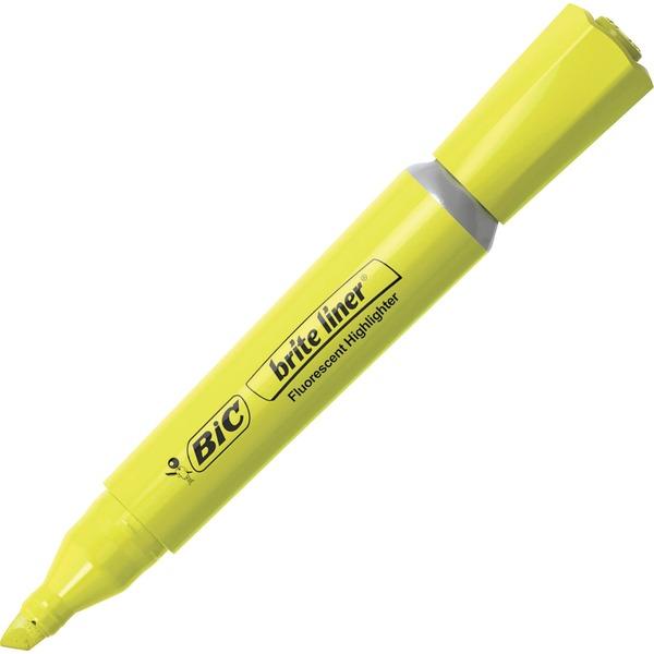 BIC Brite Liner Fluorescent Highlighters - Chisel Marker Point Style - Yellow