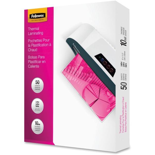 Fellowes Glossy Pouches - Letter, 10 mil, 50 pack - Sheet Size Supported: Letter - Laminating Pouch/Sheet Size: 9