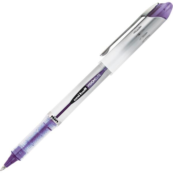 uni-ball Vision Elite Rollerball Pens - Bold Pen Point - 0.8 mm Pen Point Size - Refillable - Purple Gel-based Ink - Light Gray Barrel - 1 Each