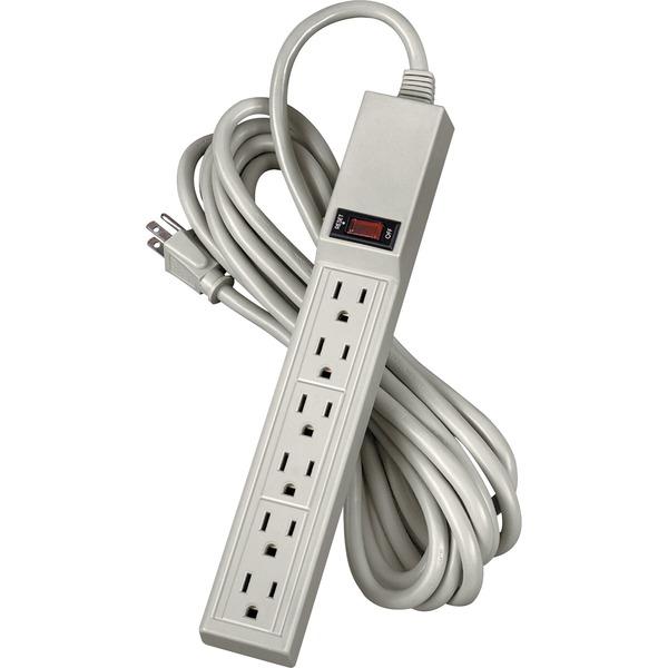 6 Outlet Power Strip with 15' Cord - 3-prong - 6 x AC Power - 15 ft Cord - 110 V AC Voltage - Strip, Wall Mountable - Platinum