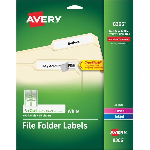 Avery® File Folder Labels - TrueBlock - Sure Feed - Permanent Adhesive - 2/3