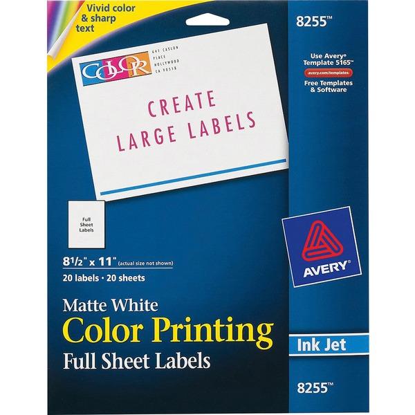 Avery® Color Printing Labels - Sure Feed - Full Sheet - Permanent Adhesive - 8 1/2