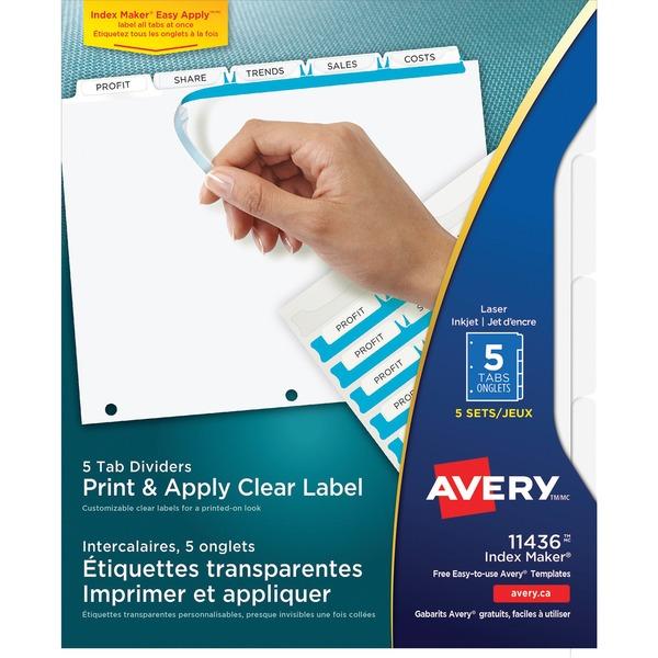  Avery & Reg ; Print & Apply Clear Label Dividers - Index Maker Easy Apply Label Strip - 25 X Divider (S)- 5 Tab (S)/ Set - 8.5 