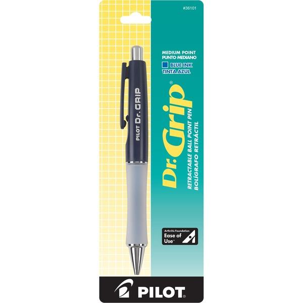 Pilot Dr. Grip Retractable Ballpoint Pens - Medium Pen Point - 1 mm Pen Point Size - Refillable - Retractable - Blue - Blue Barrel - 1 Each