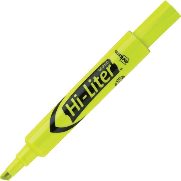 Avery® Hi-Liter Desk Style Highlighter - Chisel Marker Point Style - Fluorescent Yellow - Yellow Barrel - 12 / Dozen