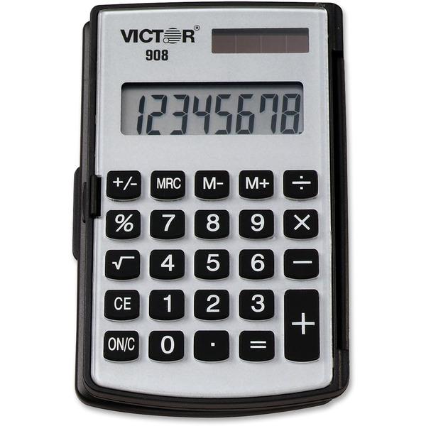Victor 908 Handheld Calculator - Big Display, Battery Backup, Independent Memory, Rounded Keytop, Dual Power - 8 Digits - LCD - Battery/Solar Powered - 2.9