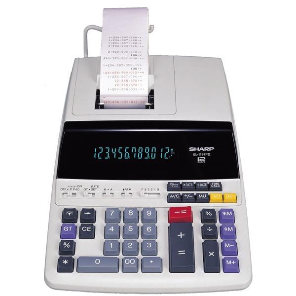 Sharp EL-1197PIII 12 Digit Commercial Printing Calculator - Dual Color Print - 4.3 lps - Calendar, Clock, Item Count, Double Zero - 12 Digits - Fluorescent - AC Supply Powered - 8.5