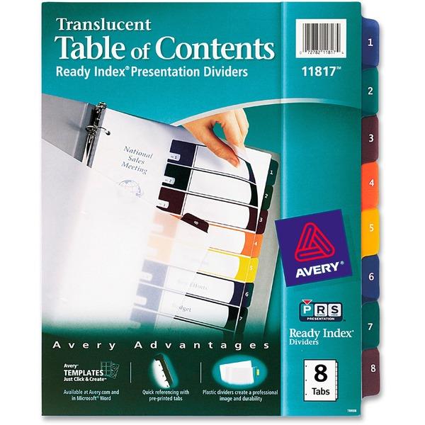 Avery® Ready Index Translucent Table Of Content Dividers - 8 x Divider(s) - 8 Tab(s)/Set - 8.5