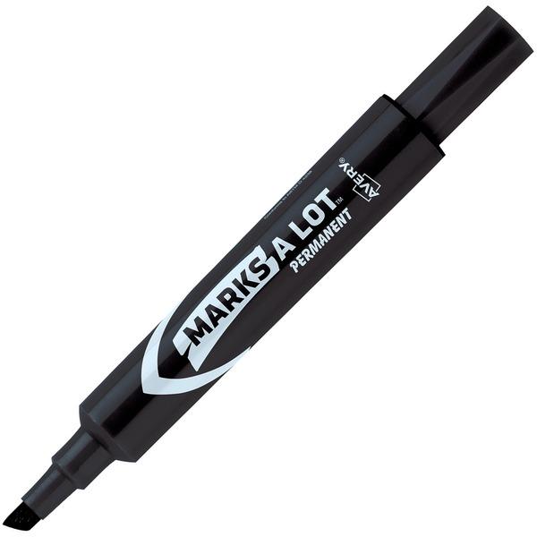 Avery® Marks-A-Lot Desk-Style Permanent Markers - Regular Marker Point - 4.7625 mm Marker Point Size - Chisel Marker Point Style - Black - Black Plastic Barrel - 12 / Dozen