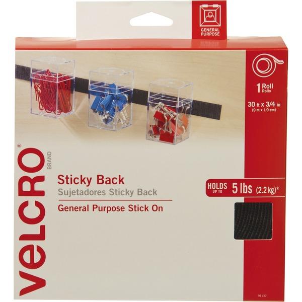 VELCRO Brand Sticky Back 30ft x 3/4in Roll Black - 10 yd Length x 0.75