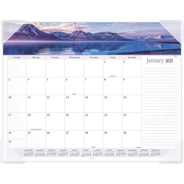 At-A-Glance Panoramic Landscape Monthly Desk Pad - Julian Dates - Monthly - 1 Year - January 2021 till December 2021 - 1 Month Single Page Layout - 22