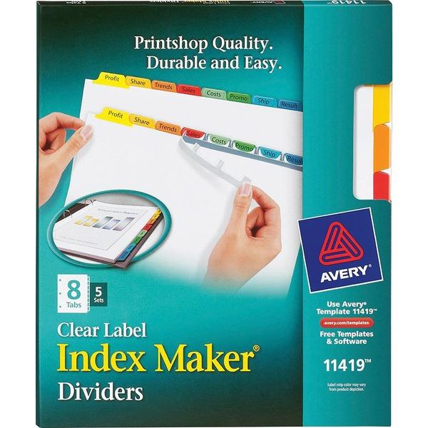 Avery® Index Maker Print & Apply Clear Label Dividers with Traditional Color Tabs - 40 x Divider(s) - Blank Tab(s) - 8 Tab(s)/Set - 8.5