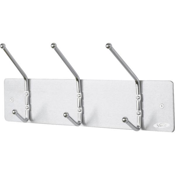 Safco 3-Hook Contemporary Steel Coat Hooks - 3 Hooks - 10 lb (4.54 kg) Capacity - for Garment - Steel, Metal - Silver - 1 / Each