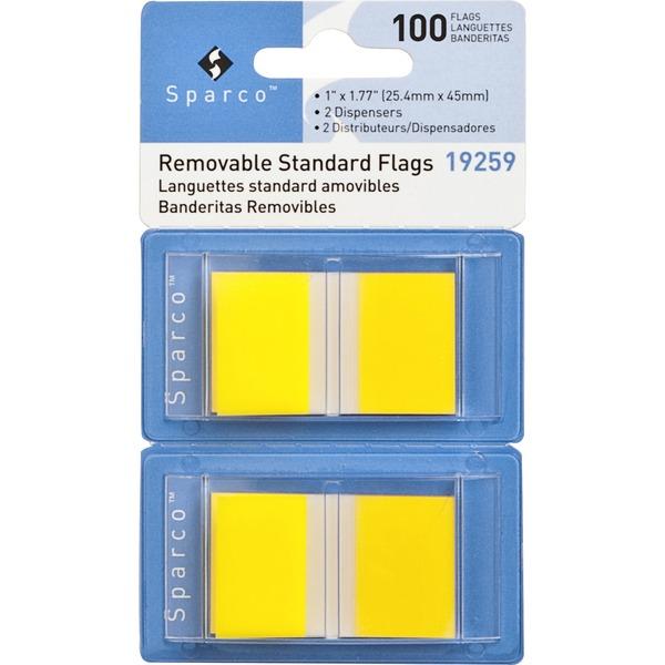 Sparco Removable Standard Flags in Dispenser - 100 x Yellow - 1.75