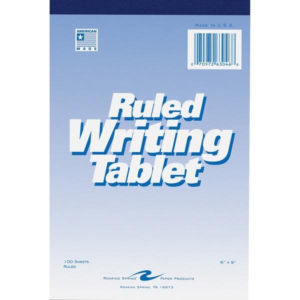 Roaring Spring Ruled Writing Tablets - 100 Sheets - Glued/Tapebound - 15 lb Basis Weight - 6
