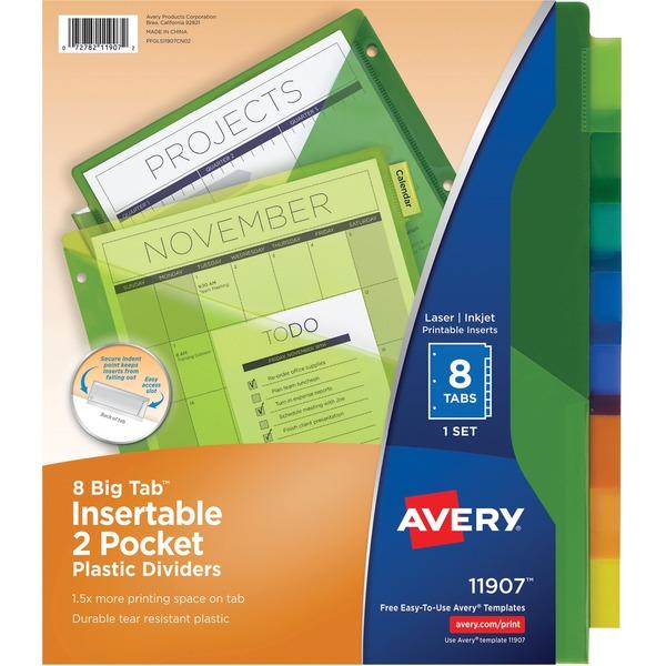  Avery ® Big Tab Insertable Two- Pocket Dividers - Plastic Divider - 8/Set