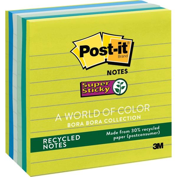 Post-it® Super Sticky Lined Notes - Bora Bora Color Collection - 540 - 4