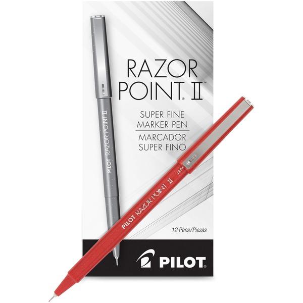 Pilot Razor Point II Marker Pens - Super Fine Pen Point - 0.3 mm Pen Point Size - Red - Red Barrel - Plastic Tip - 1 Dozen