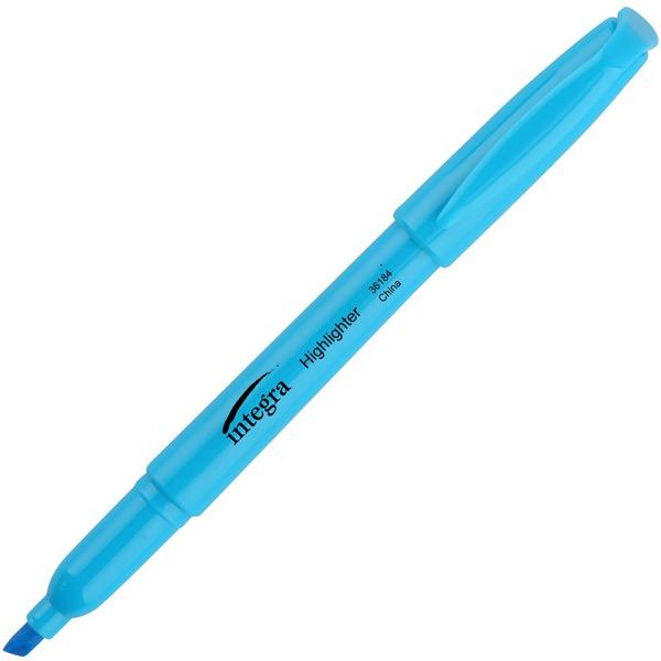 Integra Pen Style Fluorescent Highlighters - Chisel Marker Point Style - Fluorescent Blue - 12 / Dozen