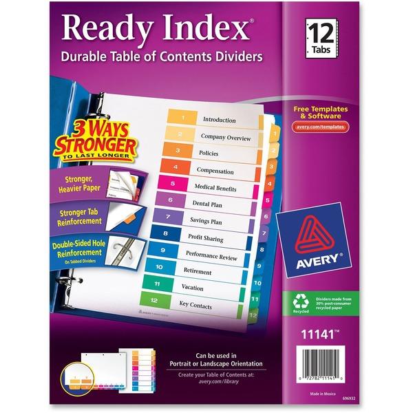 Avery® Ready Index Table of Contents Reference Divider - 12 x Divider(s) - 12 Printed Tab(s) - Digit - 1-12 - 12 Tab(s)/Set - 8.5