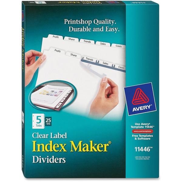 Avery® Print & Apply Clear Label Dividers - Index Maker Easy Apply Label Strip - 125 x Divider(s) - 5 Tab(s)/Set - 8.5