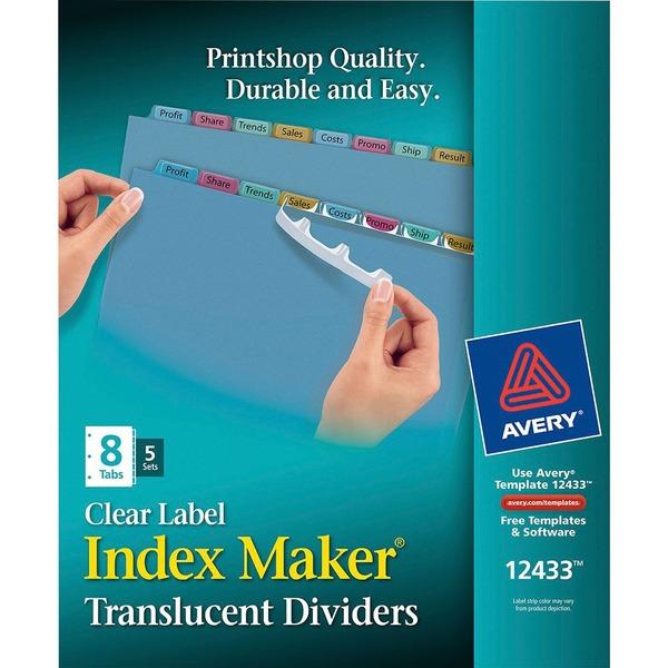Avery® Index Maker Print & Apply Clear Label Plastic Dividers - 40 x Divider(s) - Blank Tab(s) - 8 Tab(s)/Set - 8.5