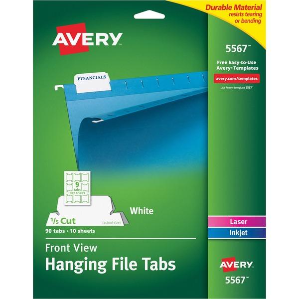 Avery® Print/Write-On Hanging Tabs - 1/5-cut - Print-on Tab(s) - 5 Tab(s)/Set - 8.5