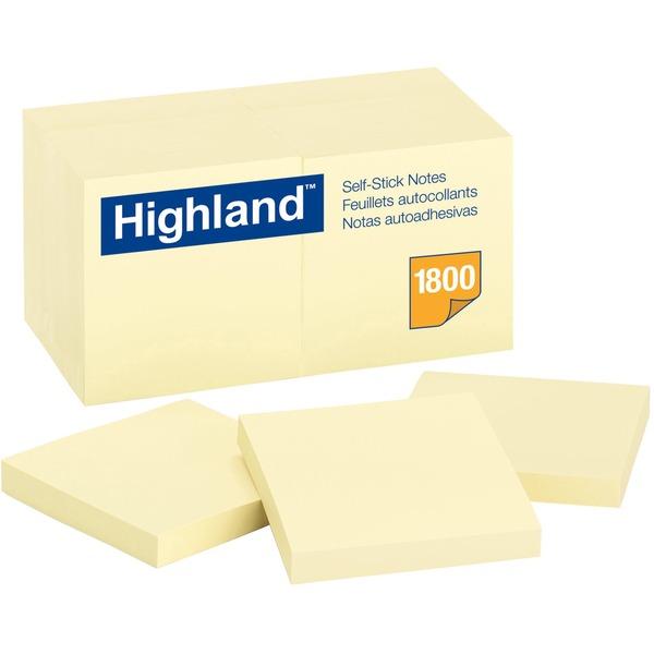  Highland Self- Sticking Notepads - 1800 - 3 