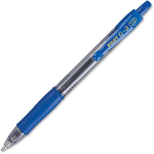 Pilot G2 Bold Point Retractable Gel Pens - Bold Pen Point - 1 mm Pen Point Size - Refillable - Retractable - Blue Gel-based Ink - Clear Barrel - 12 / Dozen