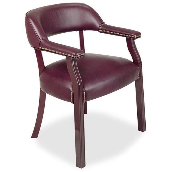 Lorell Traditional Captain Side Chair - Burgundy Vinyl Seat - Hardwood Frame - Four-legged Base - Oxblood - Vinyl, Wood - 24