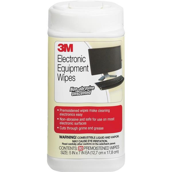 3M Premoistened Electronic Cleaning Wipes - Pre-moistened, Anti-static - 75 / Canister - 80 / Each - Aqua