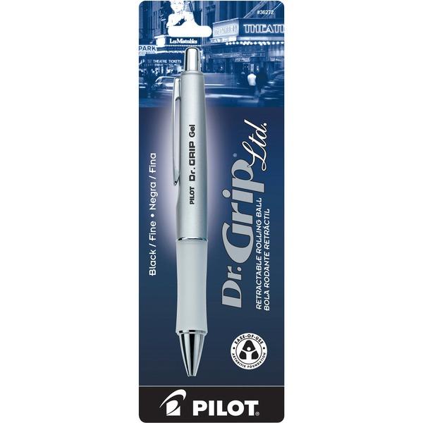 Pilot Dr. Grip Retractable Gel Rollerball Pens - Fine Pen Point - 0.7 mm Pen Point Size - Refillable - Retractable - Black Gel-based Ink - Platinum Barrel - 1 Each