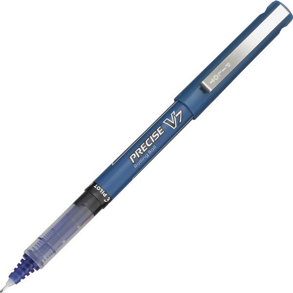 Pilot Precise V7 Fine Premium Capped Rolling Ball Pens - Fine Pen Point - 0.7 mm Pen Point Size - Blue - Blue Plastic Barrel - 12 / Dozen