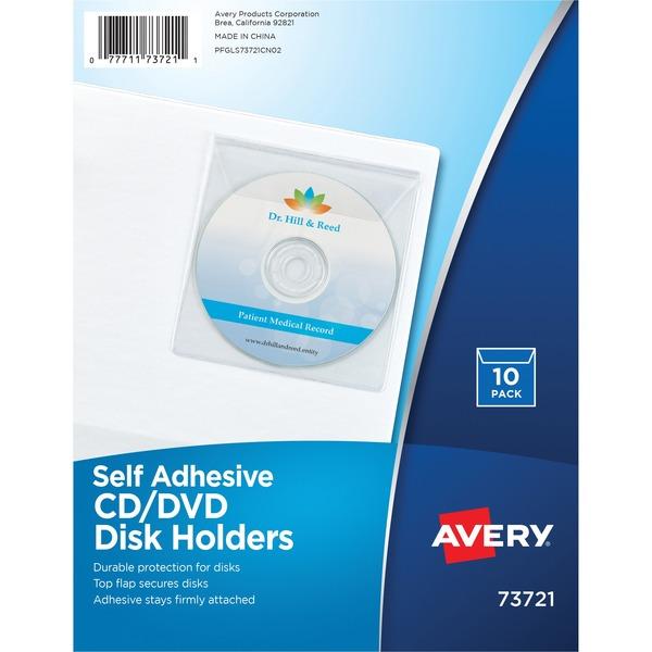 Avery® Self-Adhesive CD/DVD/Zip Pockets - 1 x CD/DVD Capacity - Clear - Vinyl - 10 / Pack