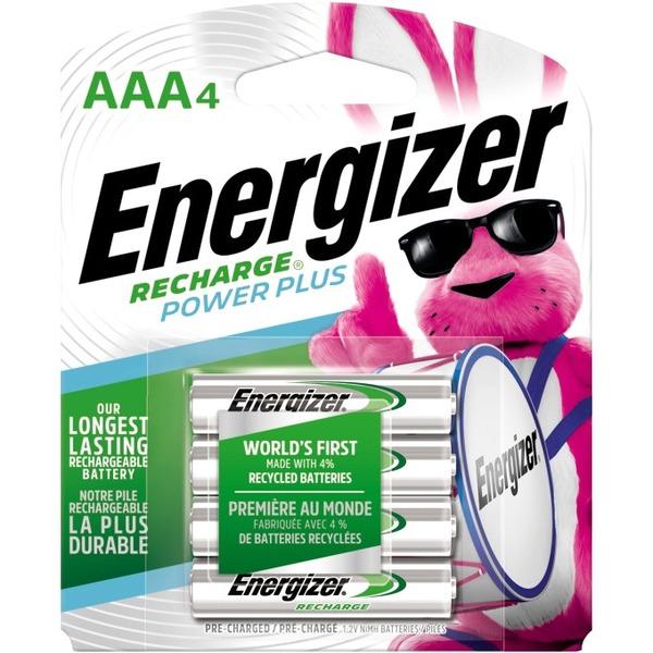 Energizer Recharge Power Plus Rechargeable AAA Batteries, 4 Pack - For Multipurpose - Battery Rechargeable - AAA - 1.2 V DC - Nickel Metal Hydride (NiMH) - 4 / Pack