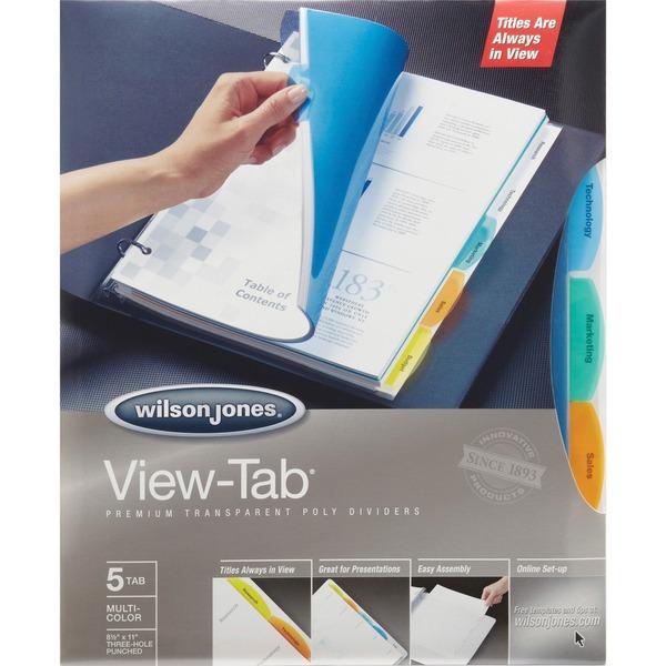  Wilson Jones View- Tab 5- Tab Transparent Dividers - 5 Print- On Tab (S)- 5 Tab (S)/ Set - Transparent Polypropylene Divider - Multicolor Polypropylene, Transparent Tab (S)- 5/Set