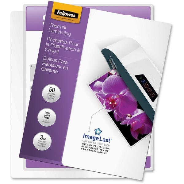 Fellowes Thermal Laminating Pouches - ImageLast™, Jam Free, Letter, 3 mil, 50 pack - Sheet Size Supported: Letter - Laminating Pouch/Sheet Size: 9