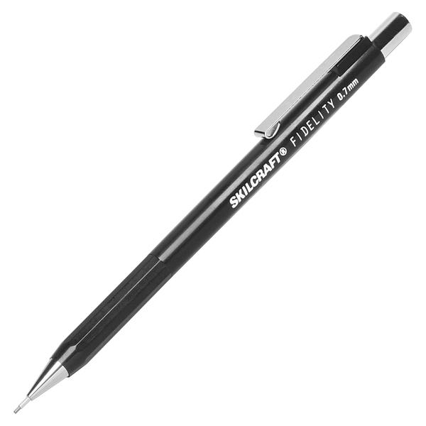 SKILCRAFT Push Action Mechanical Pencil - 0.7 mm Lead Diameter - Black Barrel - 1 Dozen