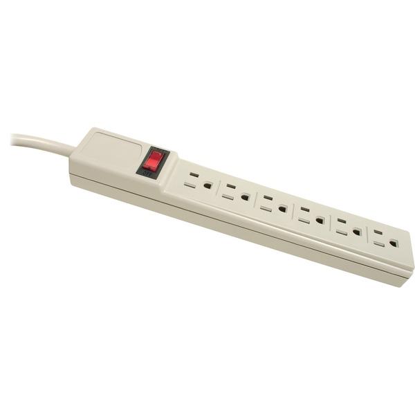Compucessory 6-Outlet Power Strips - 6 - 15 ft Cord - 104 J Surge Energy - 15 A Current - 125 V AC Voltage - Strip - Light Gray