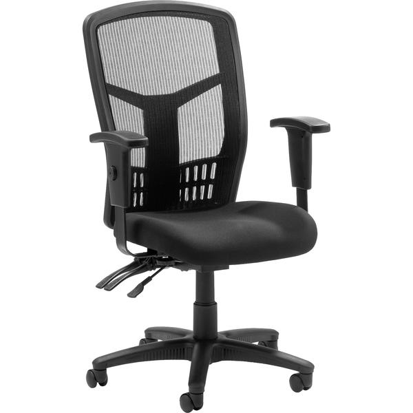 Lorell Executive High-back Mesh Chair - Black Fabric Seat - Gray Back - Black Steel, Plastic Frame - 5-star Base - 21