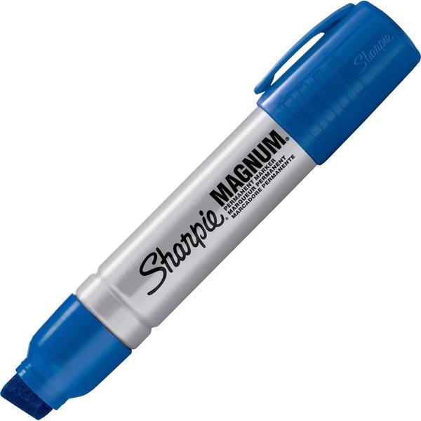 Sharpie Magnum Black Permanent Marker - 15.87 mm Marker Point Size - Chisel Marker Point Style - Blue - Silver Plastic Barrel - 1 Each
