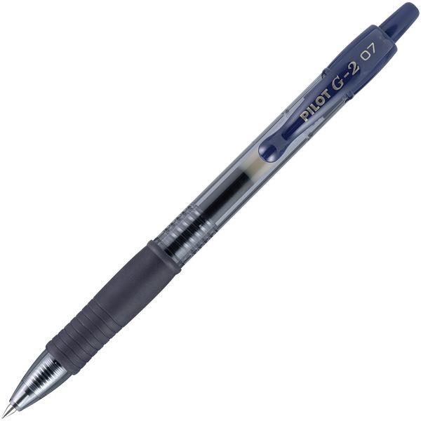 Pilot G2 Retractable Gel Ink Rollerball Pens - Fine Pen Point - 0.7 mm Pen Point Size - Refillable - Retractable - Navy Blue Gel-based Ink - Clear Barrel - 12 / Dozen
