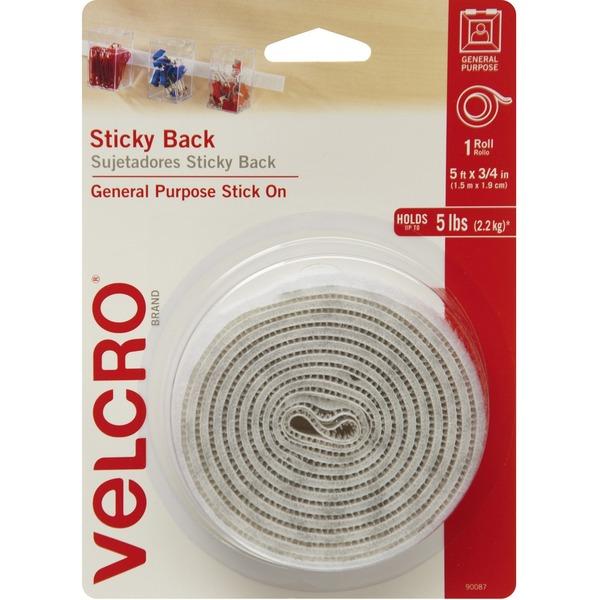 VELCRO Brand Sticky Back 5ft x 3/4in Roll White - 5 ft Length x 0.75