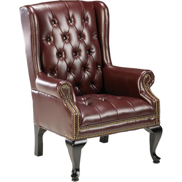 Lorell 777 QA Queen Anne Wing-Back Reception Chair - Burgundy Vinyl Seat - Mahogany Hardwood Frame - Four-legged Base - Oxblood - Wood - 20