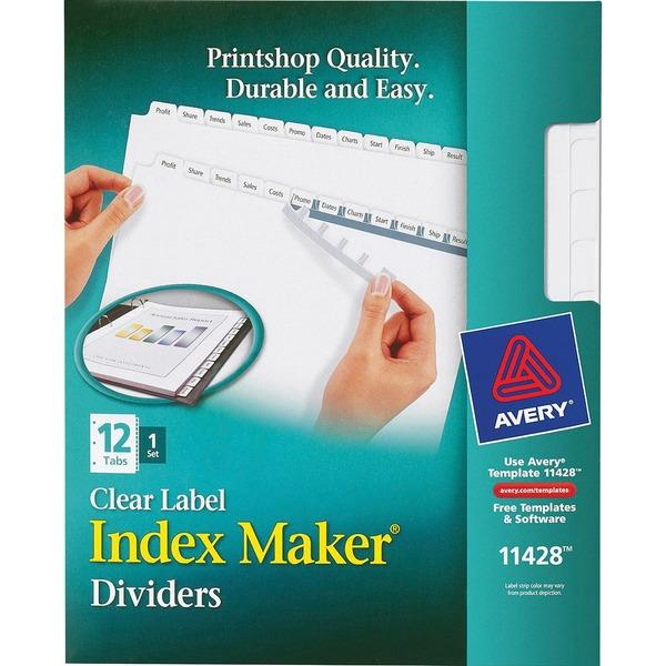 Avery® Print & Apply Clear Label Dividers - Index Maker Easy Apply Label Strip - 12 x Divider(s) - 12 Blank Tab(s) - 12 Tab(s)/Set - 8.5