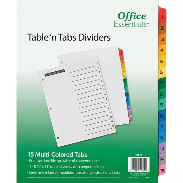 Avery® Office Essentials Table 'n Tabs Dividers - 15 x Divider(s) - Printed Tab(s) - Digit - 1-15 - 15 Tab(s)/Set - 8.5