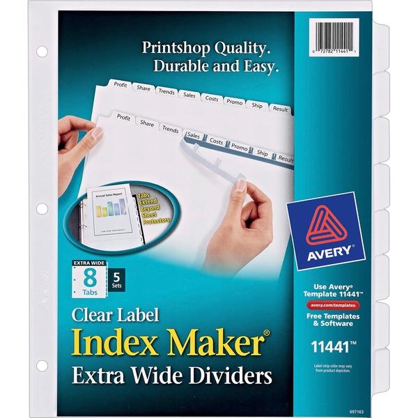  Avery & Reg ; Print & Apply Label Extra- Wide Dividers - Index Maker Easy Apply Label Strip - 40 X Divider (S)- Blank Tab (S)- 8 Tab (S)/ Set - 9.3 