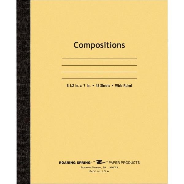  Roaring Spring Plain Cover Tapebound Composition Notebook - 48 Sheets - Sewn/Tapebound - 15 Lb Basis Weight - 7 