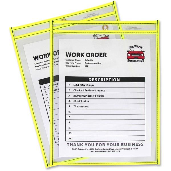 C-Line Neon Shop Ticket Holders, Stitched - Yellow, Both Sides Clear, 9 x 12
